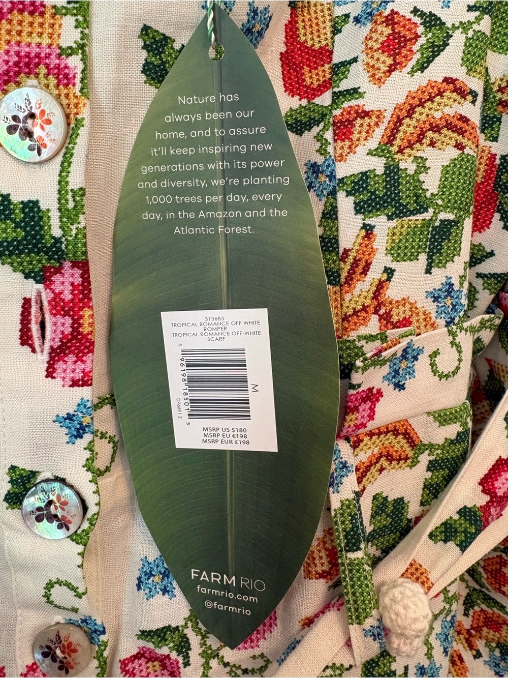Farm Rio Off-White Tropical Romance Romper Medium NWTs - Picture 6 of 9